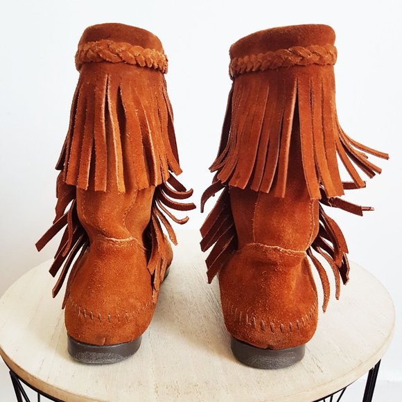 Brown Mid Height Suede Moccasins Women's Size 9, Handmade Indigenous Mukluks - Picture 3 of 10